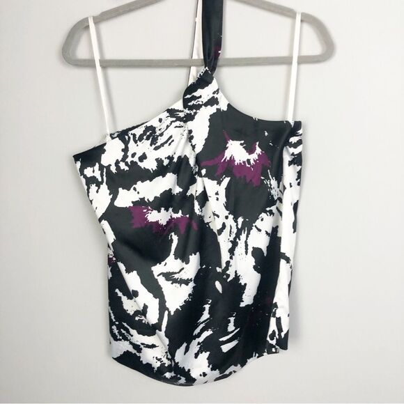 THE LIMITED | Silk One Strap Abstract Print White Black Purple Women’s Size M - Picture 1 of 6